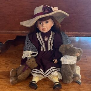 Boyds Bears Doll in Maroon Dress with Gray Shawl